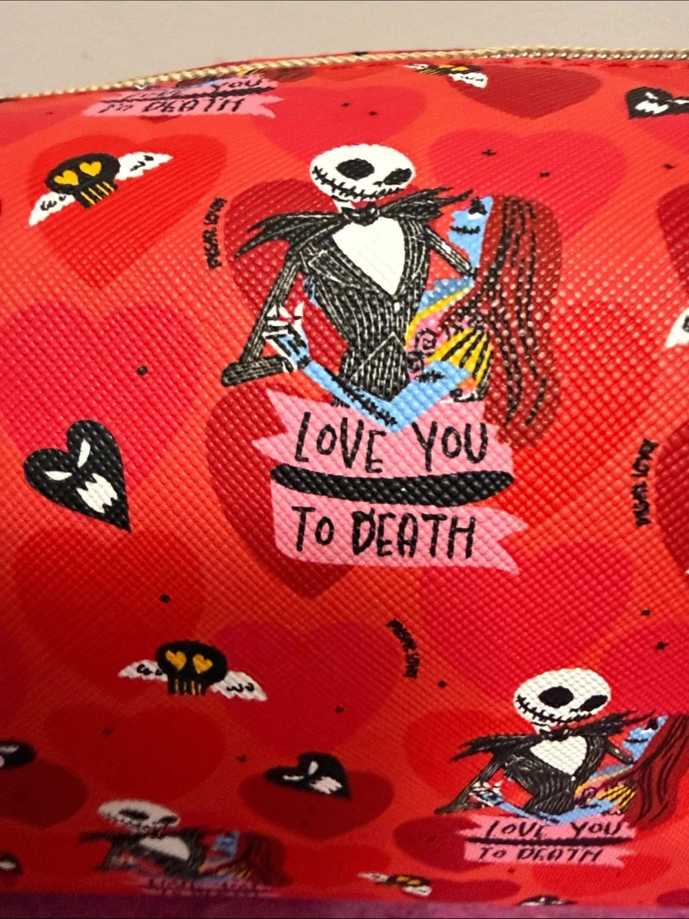 The Nightmare Before Christmas 'Love You To Death' Red Cosmetic Bag NWT